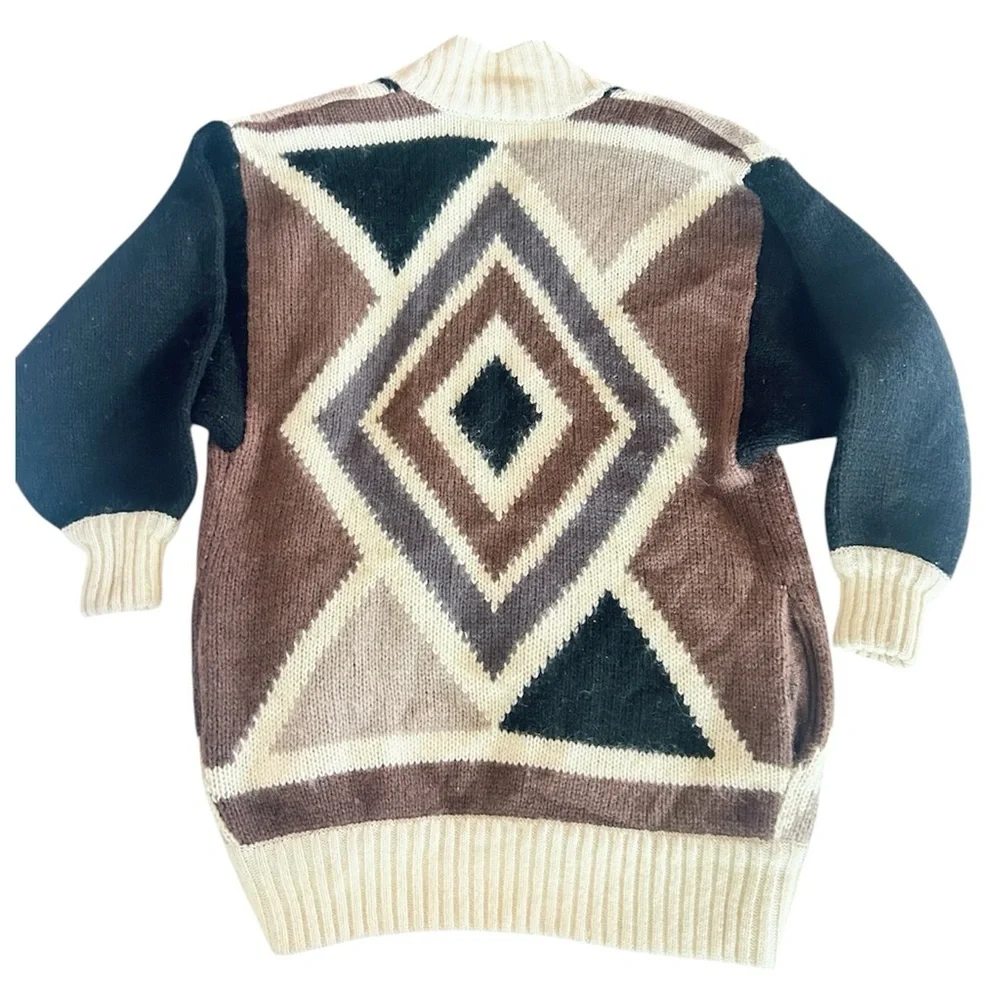 Oversized Vintage Cocoon Mohair Blend Geometric Patterned Women's Sweater S/M